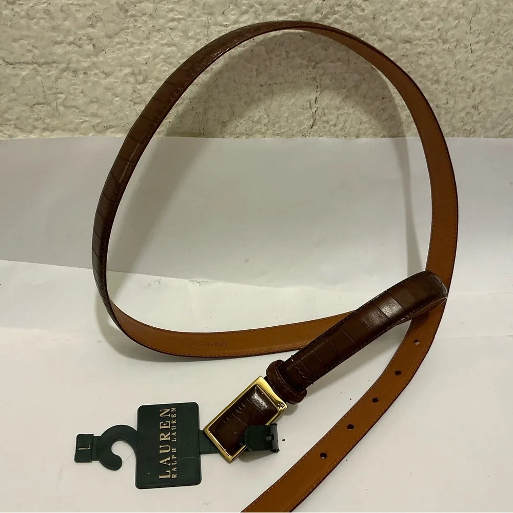 New Lauren Ralph Lauren Brown Leather Belt skinny size L